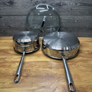 Emeril 3Qt All Clad Copper Core Saute Pan & 2 Qt Saucepan Stainless Steel~3 Pc